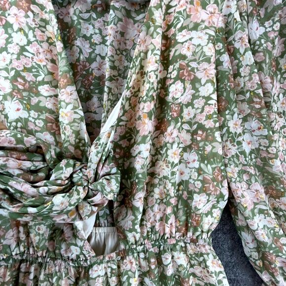 ILLA ILLA Dress S Knotted Front Ruffle Hem Sheer Cutout Peasant Cottage Fairy - Picture 3 of 8